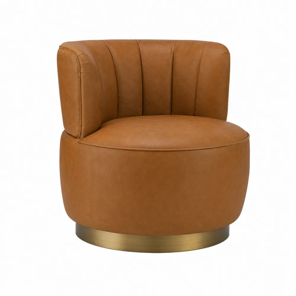 Sedia Girevole in Pelle Sintetica Marrone con Base in Ottone