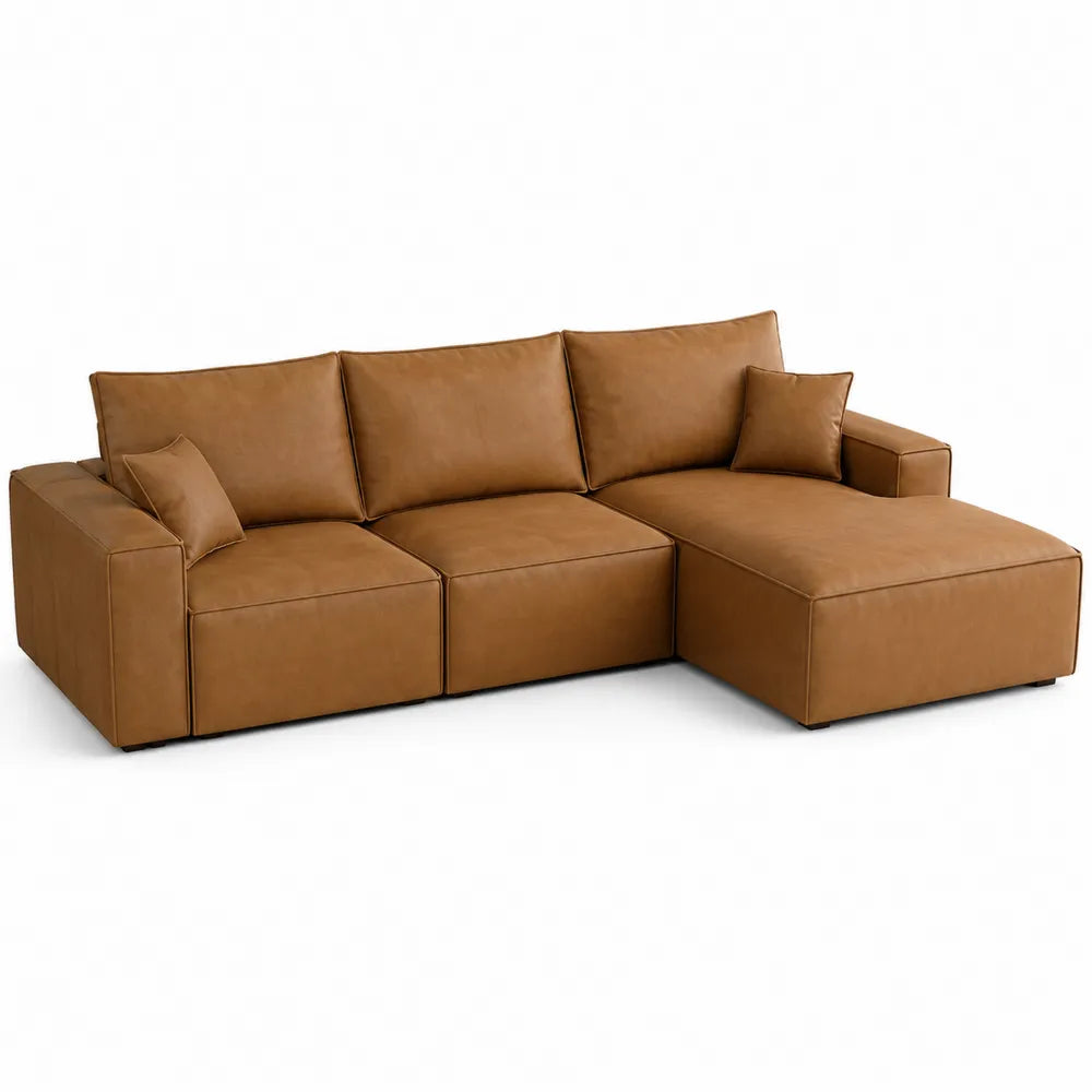 Divano angolare in pelle sintetica con chaise longue