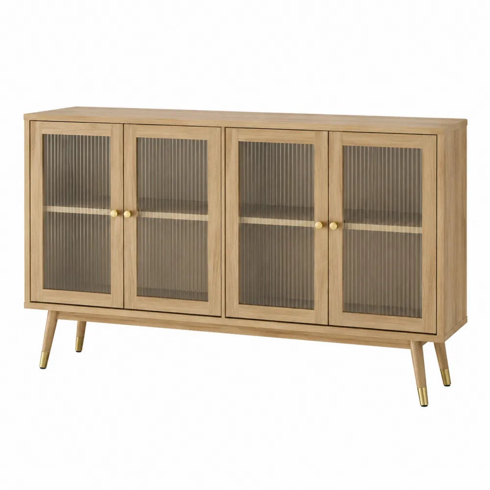 Credenza in Legno con Ante in Vetro Temperato a Strisce 160x40x80cm