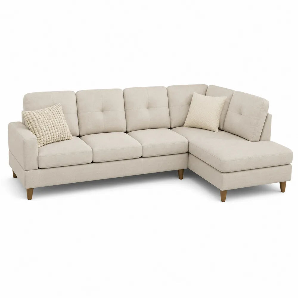 Divano angolare con chaise longue in tessuto beige