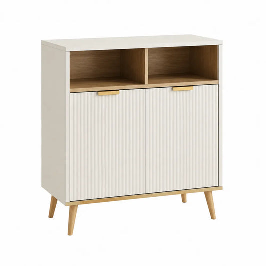 Credenza in Legno MDF con Ante Bianche e Ripiani 80x35x100 cm