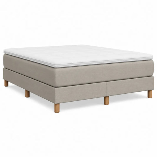 Letto matrimoniale in tessuto beige con base in legno