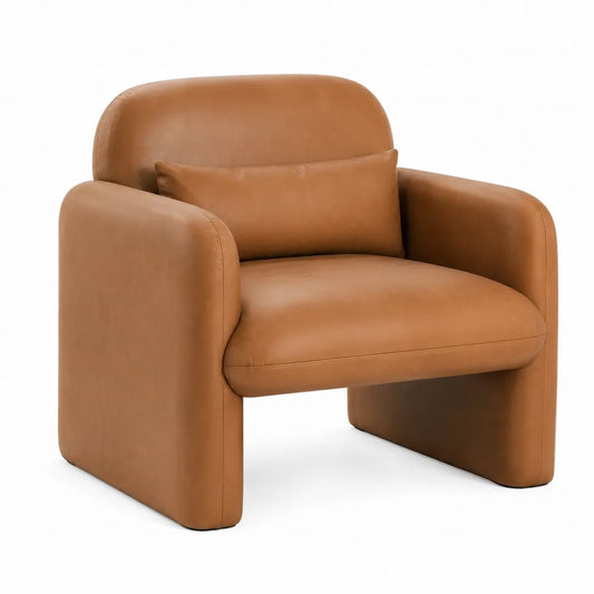 Poltrona in pelle sintetica marrone con cuscino