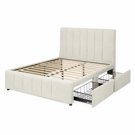Letto matrimoniale in tessuto beige con contenitore 200x160 cm