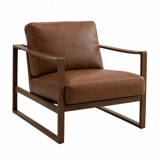 Poltrona in Legno con Rivestimento in Pelle PU Marrone