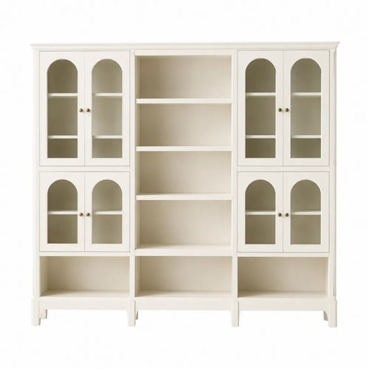 Libreria in legno MDF e vetro temperato bianco 180x40x200 cm