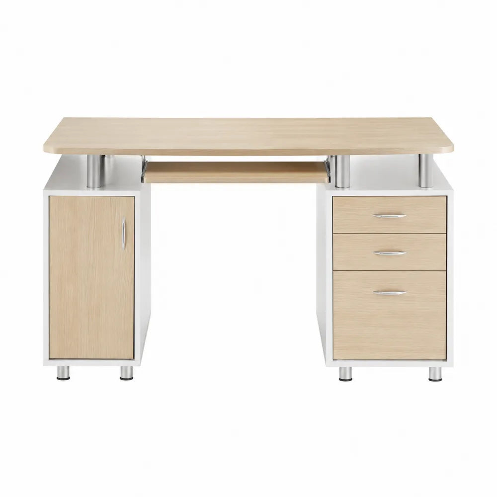 Scrivania in legno e metallo con cassetti beige
