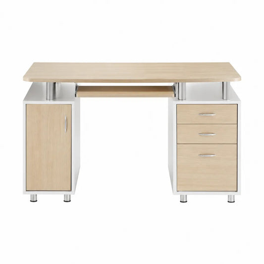 Scrivania in legno e metallo con cassetti beige