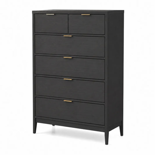 Cassettiera in legno nero con maniglie in metallo 120x80x45 cm