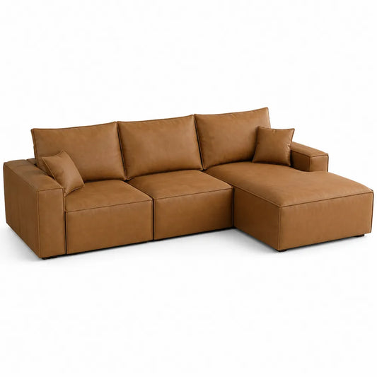 Divano angolare in pelle sintetica con chaise longue